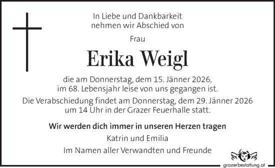Traueranzeige von Erika Weigl von Kleine Zeitung