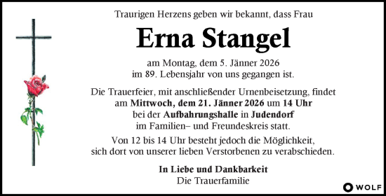 Traueranzeige von Erna Stangel von Kleine Zeitung