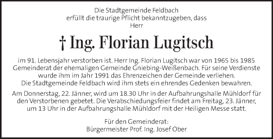 Traueranzeige von Florian Lugitsch von Kleine Zeitung