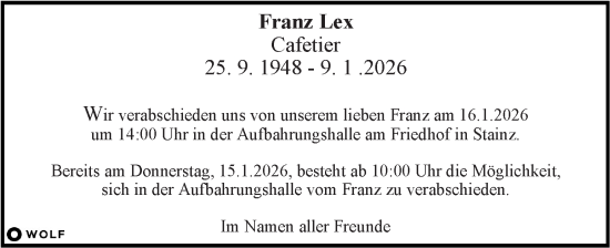 Traueranzeige von Franz Lex von Kleine Zeitung
