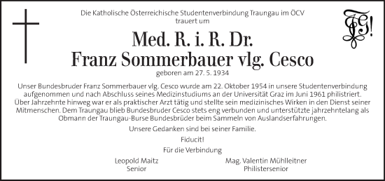Traueranzeige von Franz Sommerbauer von Kleine Zeitung