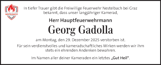 Traueranzeige von Georg Gadolla von Kleine Zeitung