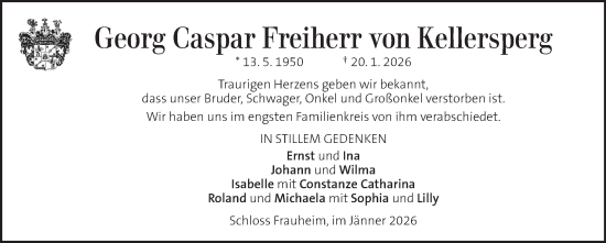 Traueranzeige von Georg Caspar Freiherr von Kellersperg von Kleine Zeitung