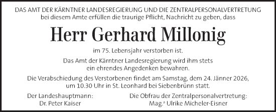 Traueranzeige von Gerhard Millonig von Kleine Zeitung