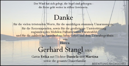 Traueranzeige von Gerhard Stangl von Kleine Zeitung