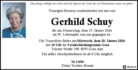 Traueranzeige von Gerhild Schuy von Kleine Zeitung