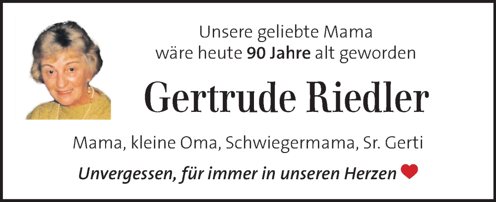  Traueranzeige für Gertrude Riedler vom 22.01.2026 aus Kleine Zeitung