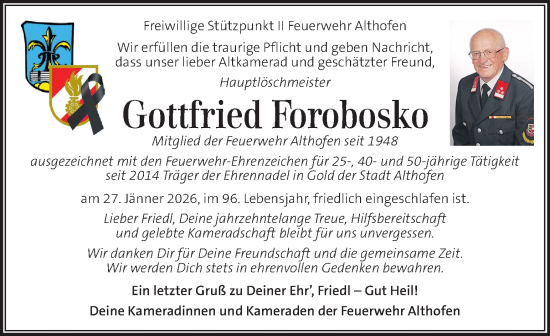 Traueranzeige von Gottfried Forobosko von Kleine Zeitung