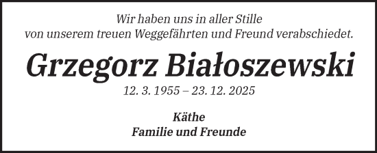 Traueranzeige von Grzegorz Białoszewski von Kleine Zeitung