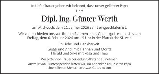 Traueranzeige von Günter Werth von Kleine Zeitung