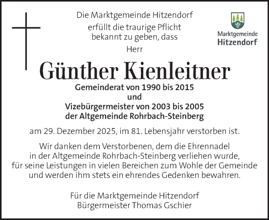 Traueranzeige von Günther Kienleitner von Kleine Zeitung