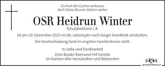 Traueranzeige von Heidrun Winter von Kleine Zeitung