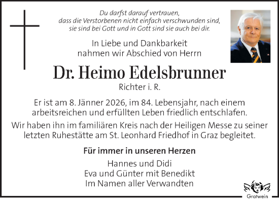Traueranzeige von Heimo Edelsbrunner von Kleine Zeitung