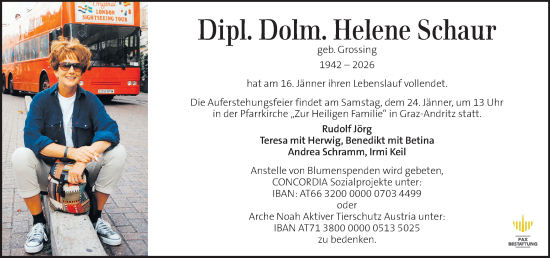 Traueranzeige von Helene Schaur von Kleine Zeitung