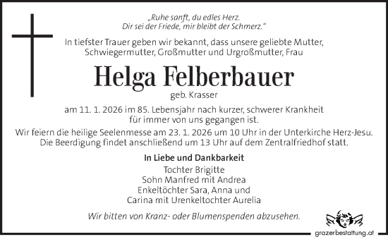 Traueranzeige von Helga Felberbauer von Kleine Zeitung
