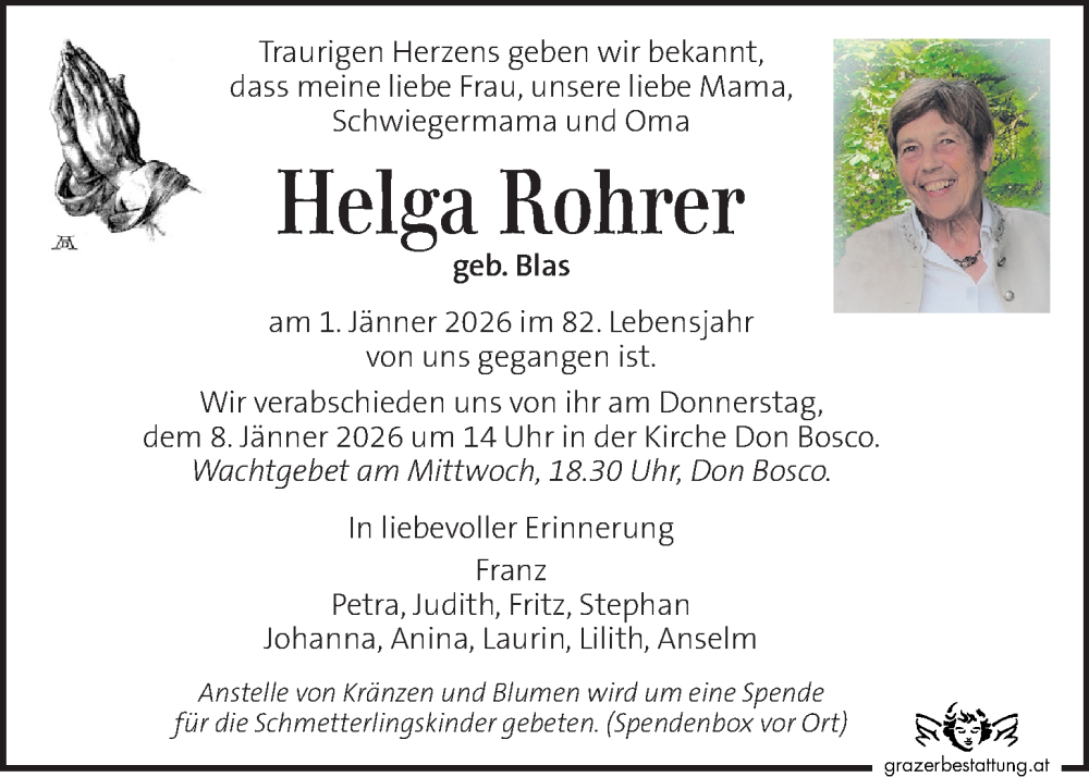  Traueranzeige für Helga Rohrer vom 06.01.2026 aus Kleine Zeitung