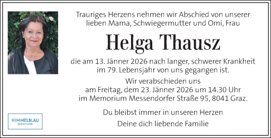 Traueranzeige von Helga Thausz von Kleine Zeitung