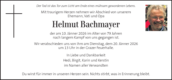 Traueranzeige von Helmut Bachmayer von Kleine Zeitung