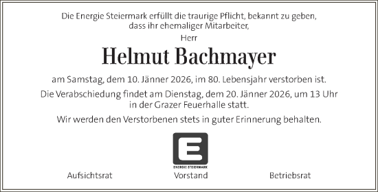 Traueranzeige von Helmut Bachmayer von Kleine Zeitung