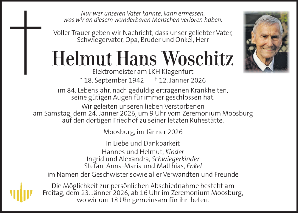  Traueranzeige für Helmut Hans Woschitz vom 17.01.2026 aus Kleine Zeitung