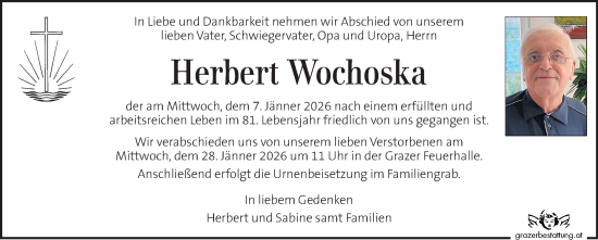 Traueranzeige von Herbert Wochoska von Kleine Zeitung