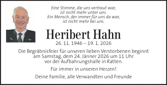 Traueranzeige von Heribert Hahn von Kleine Zeitung