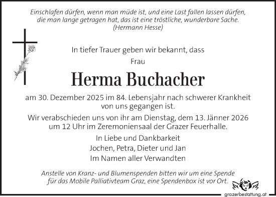 Traueranzeige von Herma Buchacher von Kleine Zeitung