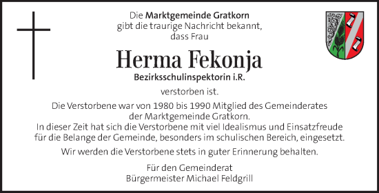 Traueranzeige von Herma Fekonja von Kleine Zeitung
