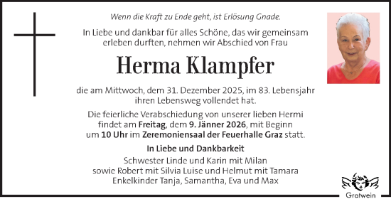 Traueranzeige von Herma Klampfer von Kleine Zeitung