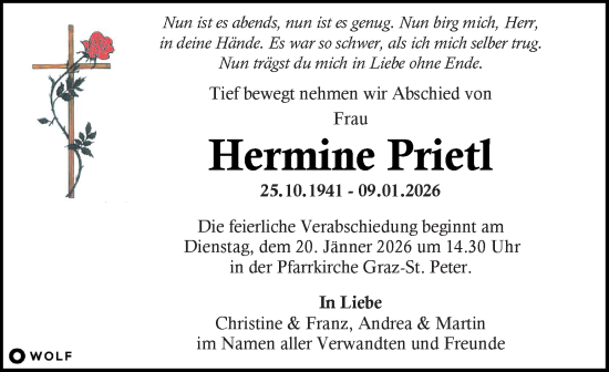 Traueranzeige von Hermine Prietl von Kleine Zeitung
