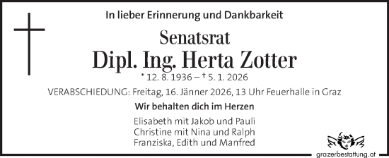 Traueranzeige von Herta Zotter von Kleine Zeitung