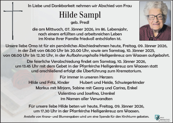 Traueranzeige von Hilde Sampl von Kleine Zeitung