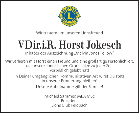 Traueranzeige von Horst Jokesch von Kleine Zeitung