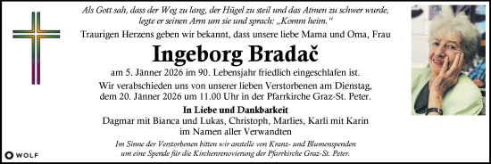 Traueranzeige von Ingeborg Bradac von Kleine Zeitung