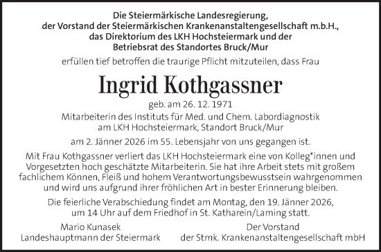 Traueranzeige von Ingrid Kothgassner von Kleine Zeitung