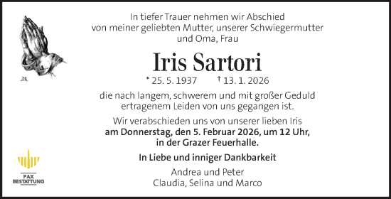 Traueranzeige von Iris Sartori von Kleine Zeitung