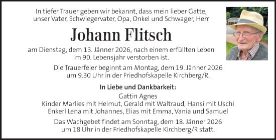 Traueranzeige von Johann Flitsch von Kleine Zeitung