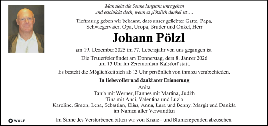 Traueranzeige von Johann Pölzl von Kleine Zeitung