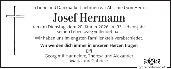 Traueranzeige von Josef Hermann von Kleine Zeitung