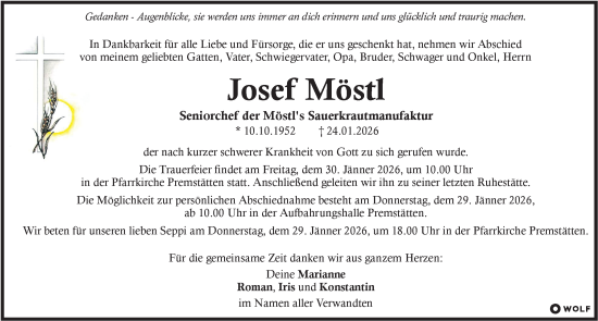 Traueranzeige von Josef Möstl von Kleine Zeitung