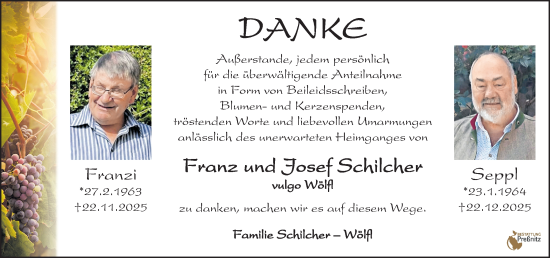 Traueranzeige von Josef Schilcher von Kleine Zeitung