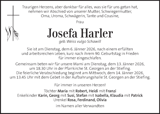 Traueranzeige von Josefa Harler von Kleine Zeitung