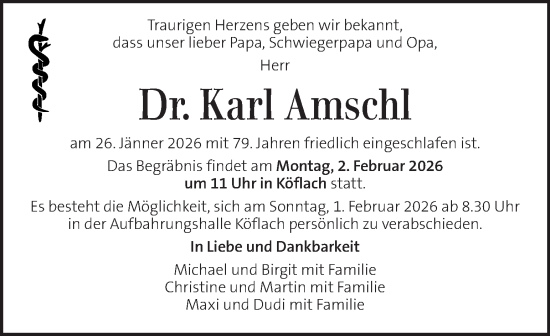 Traueranzeige von Karl Amschl von Kleine Zeitung