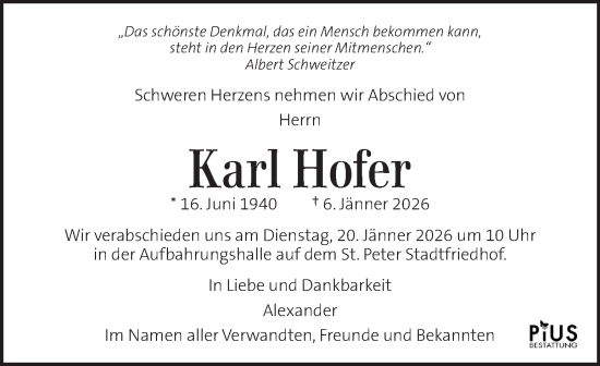 Traueranzeige von Karl Hofer von Kleine Zeitung