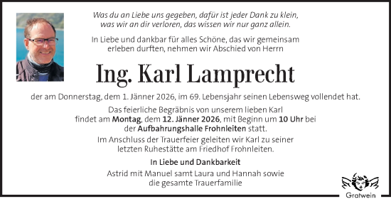 Traueranzeige von Karl Lamprecht von Kleine Zeitung