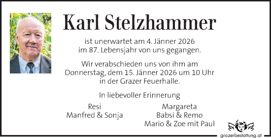 Traueranzeige von Karl Stelzhammer von Kleine Zeitung