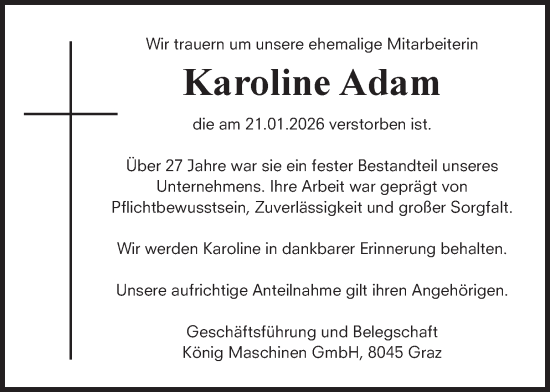 Traueranzeige von Karoline Adam von Kleine Zeitung