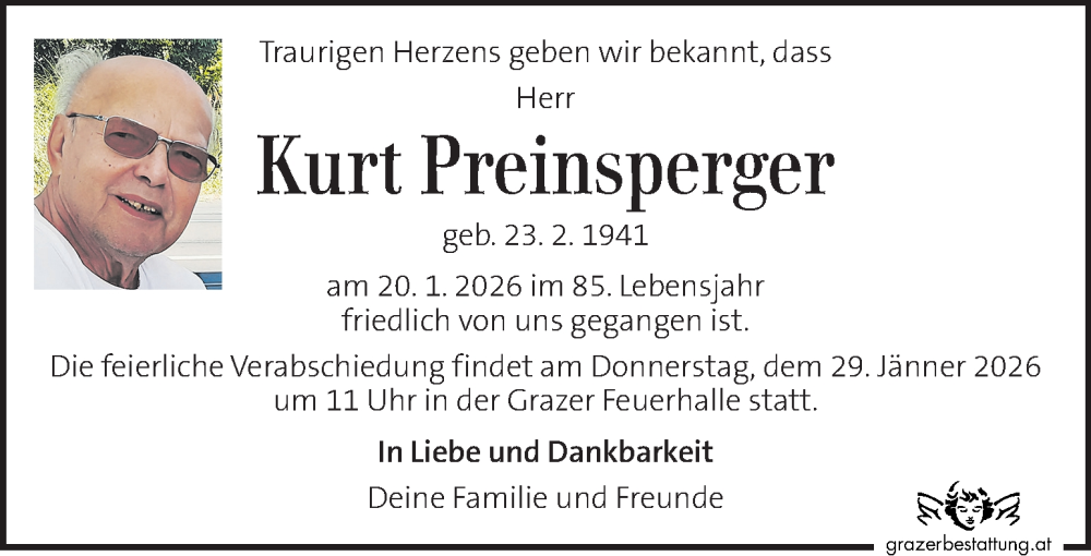  Traueranzeige für Kurt Preinsperger vom 24.01.2026 aus Kleine Zeitung