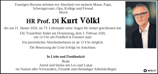 Traueranzeige von Kurt Völkl von Kleine Zeitung