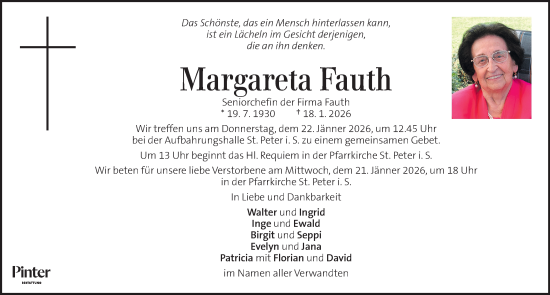 Traueranzeige von Margareta Fauth von Kleine Zeitung